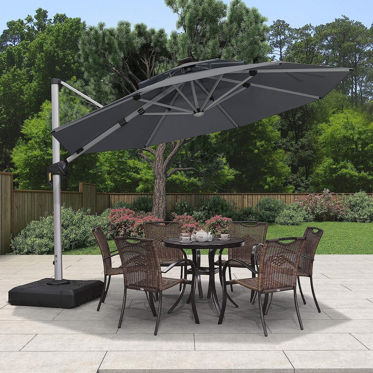 12ft Solar LED Cantilever Patio Umbrella