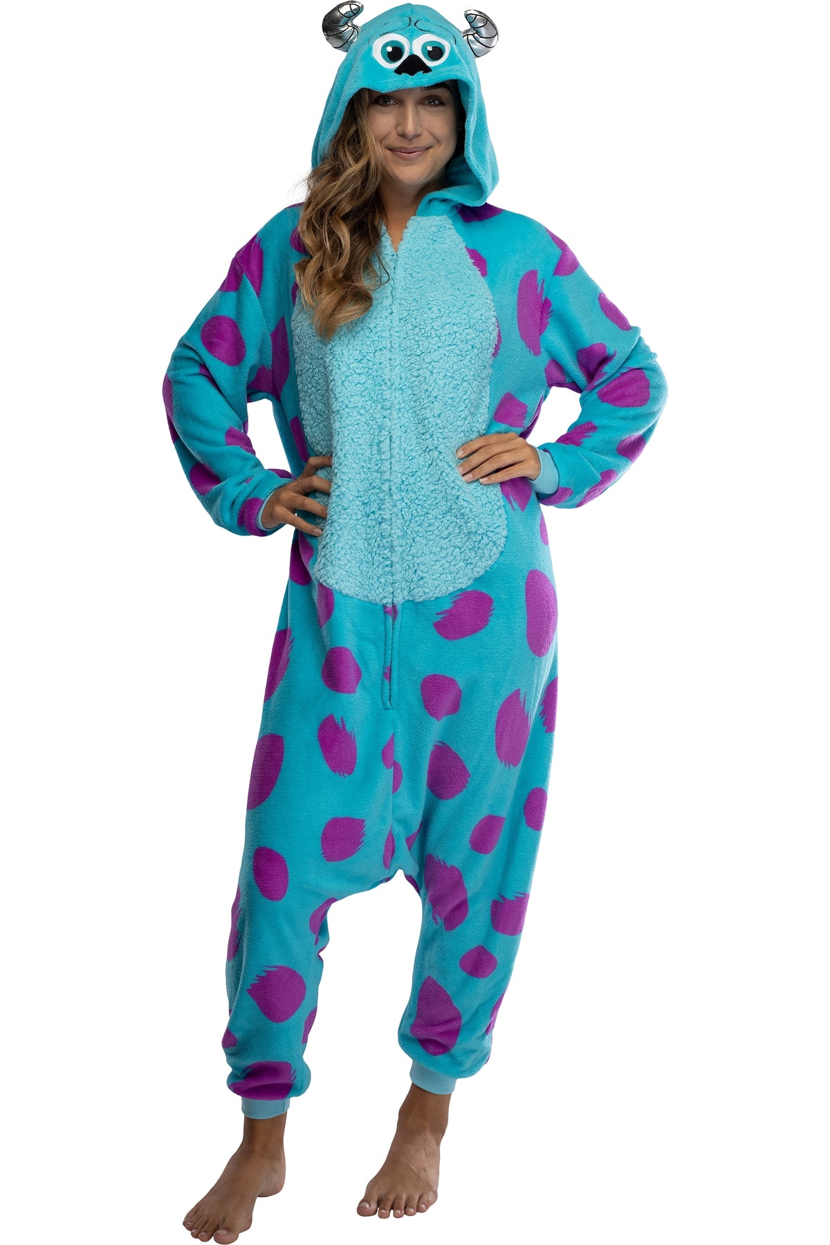 Disney Monsters Inc. Adult Sulley Kigurumi Sherpa Fleece Cosplay Costume One Piece Union Suit