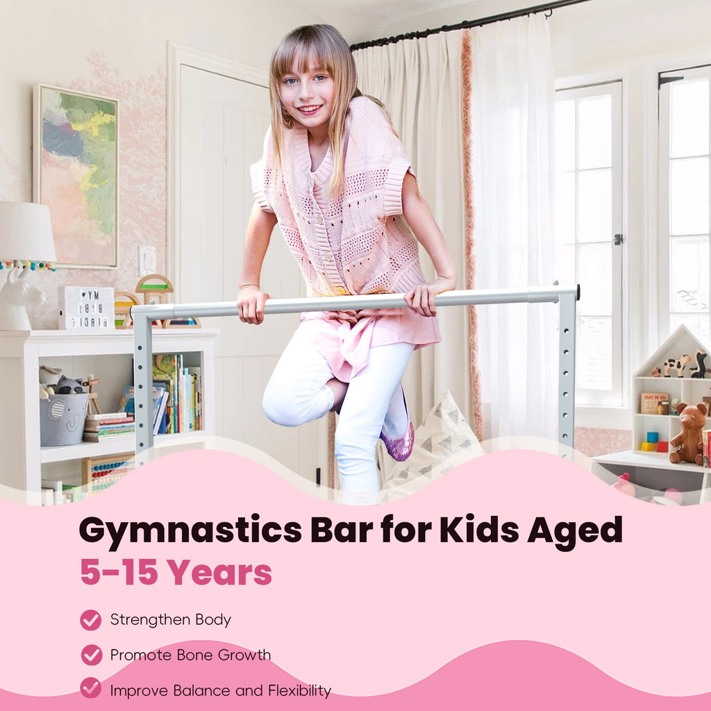 Ainfox Adjustable Kids Gymnastics Kip Bar with Pull Rings for Kids Ages 5-15 Gym Training,Pink